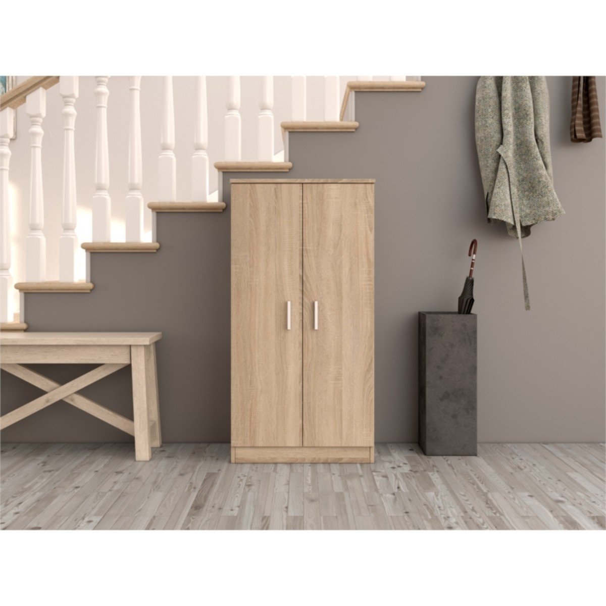 Armoire à chaussures 2 portes (30 Paires) Zapateros - H108cm chêne clair, CALICOSY