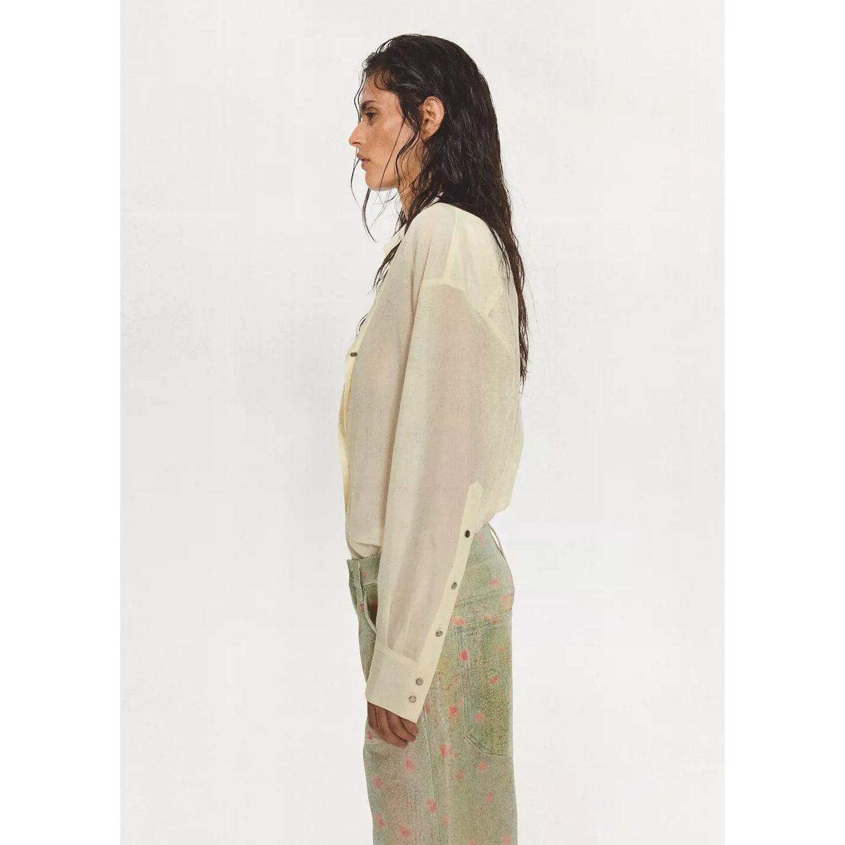Jean droit à imprimé métallisé argent, MANGO