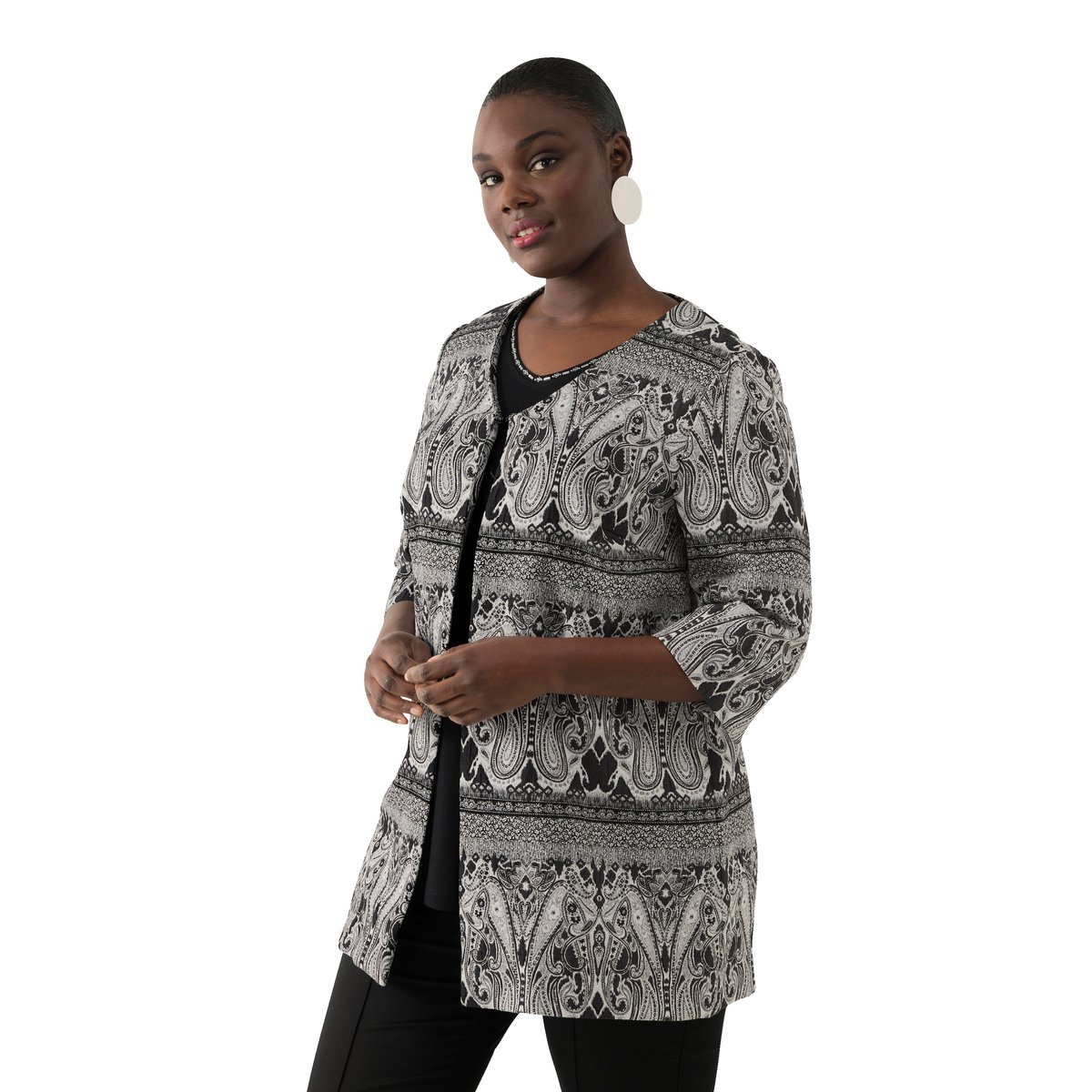 Veste motif cachemire à encolure en V et noir, ULLA POPKEN