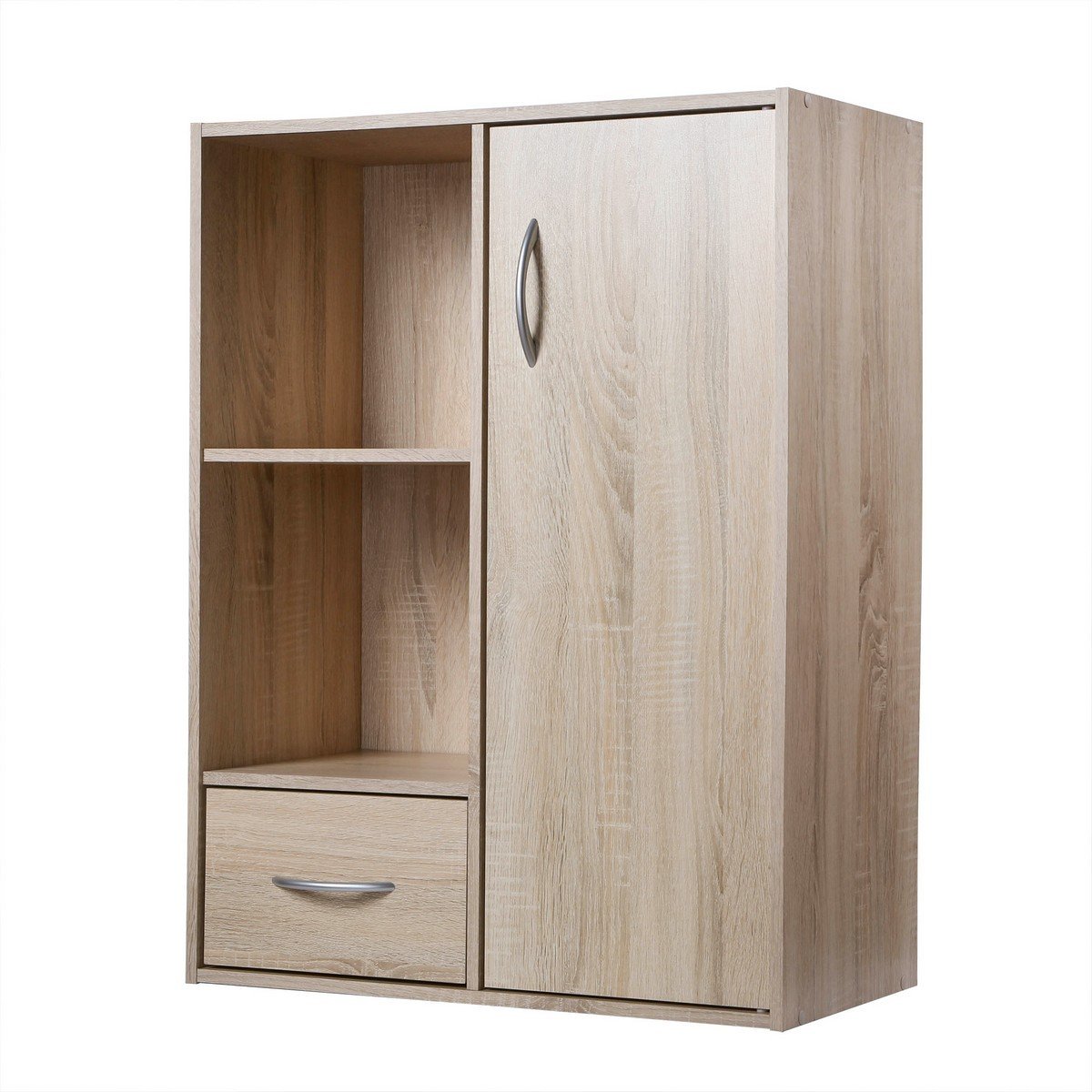 Etagère de rangement 2 casiers avec 1 tiroir et 1 placard - L61,5 cm bois clair, CALICOSY