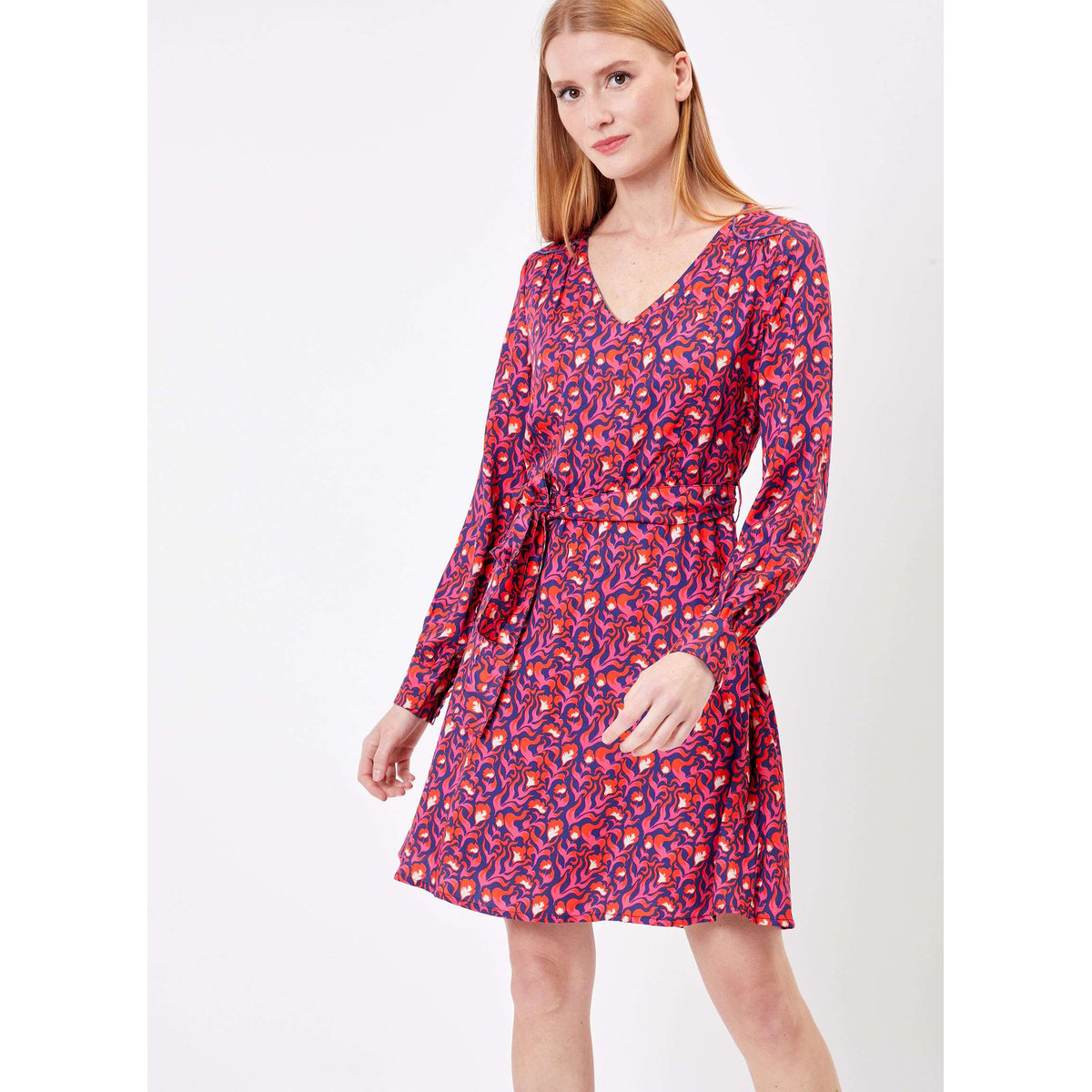 Robe imprimée ajustée doublée TINOU rose tulip, PRINCESSE NOMADE
