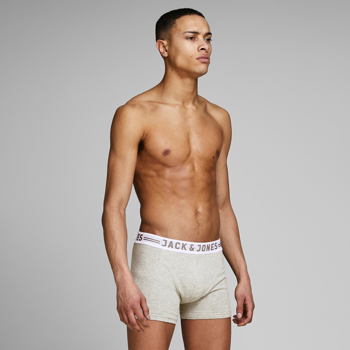Lote de 3 boxers branco + preto + cinza mesclado, JACK & JONES