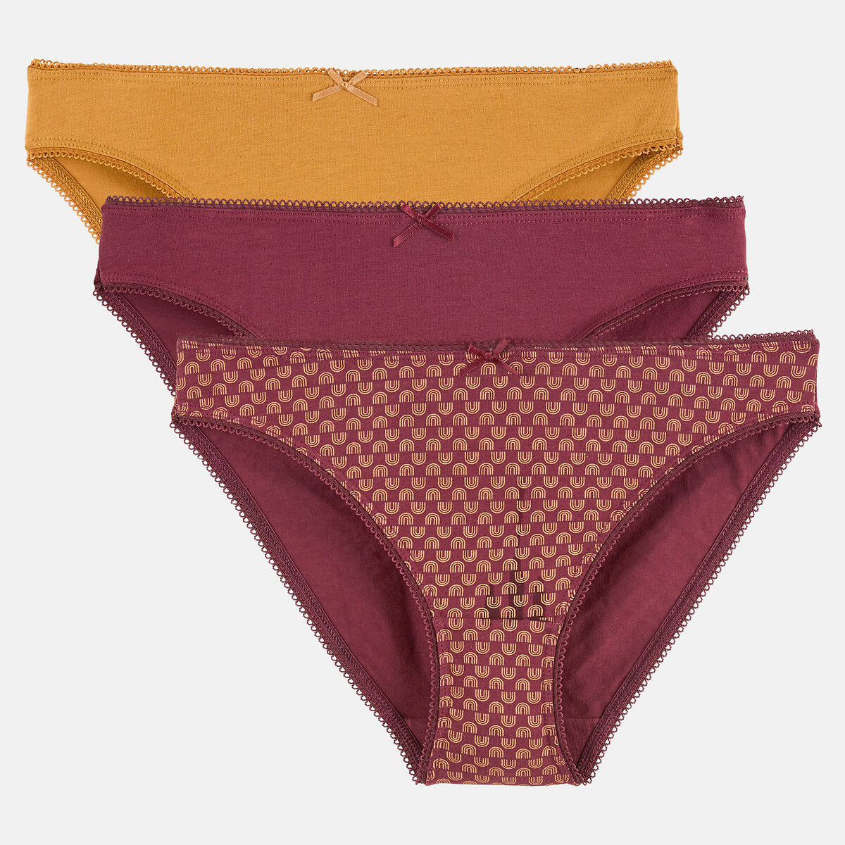 Lot de 3 culottes imprimées imprimé uni, LA REDOUTE COLLECTIONS