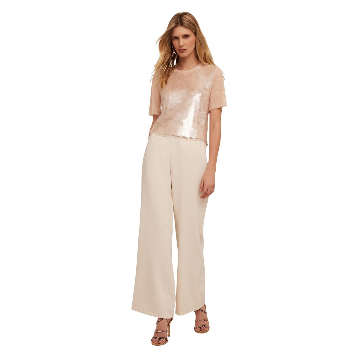 Pantalon palazzo taille haute en crêpe blanc, MOTIVI