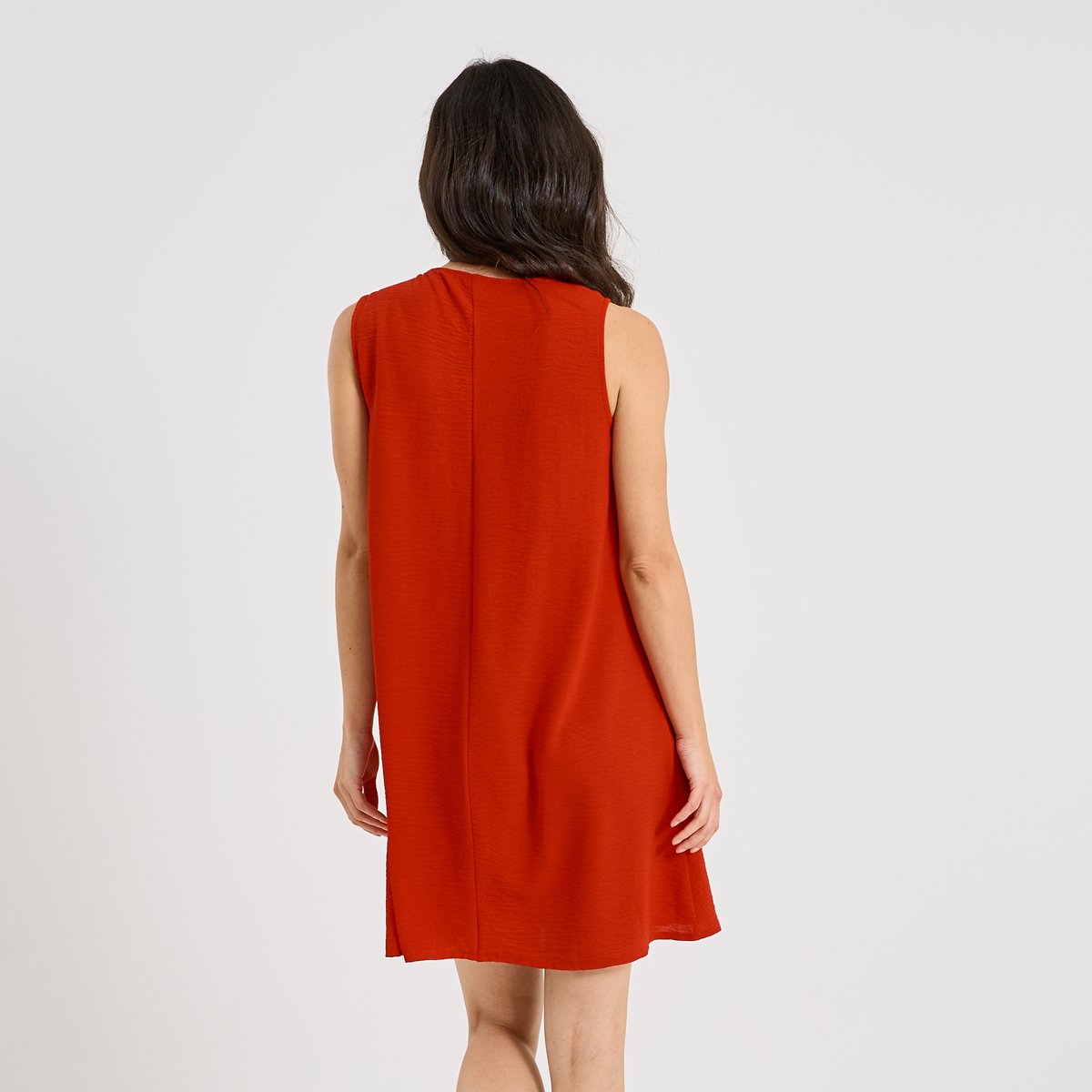 Robe courte fluide détail bijou orange rouge, GRAIN DE MALICE