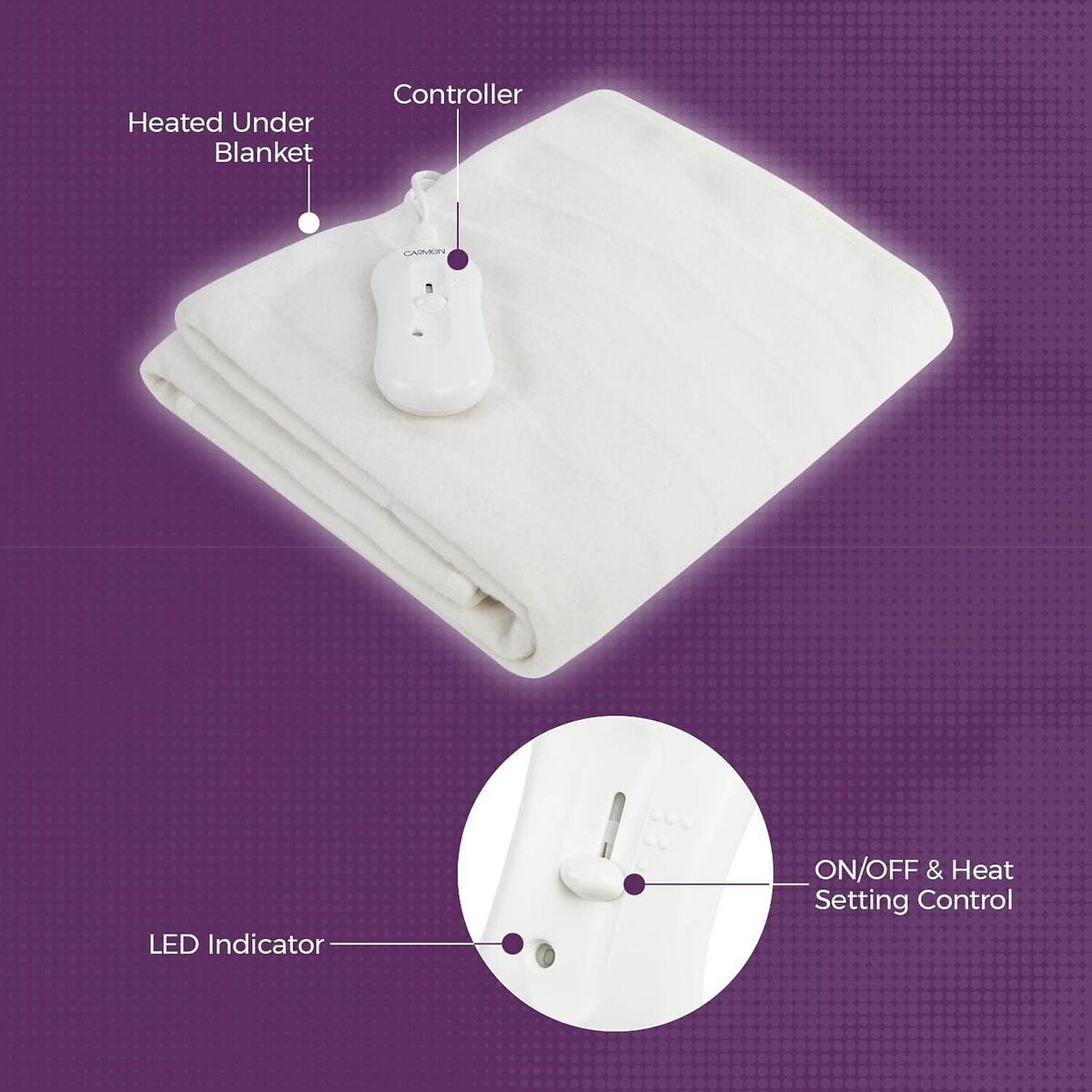 Single Heated Under Blanket white, CARMEN