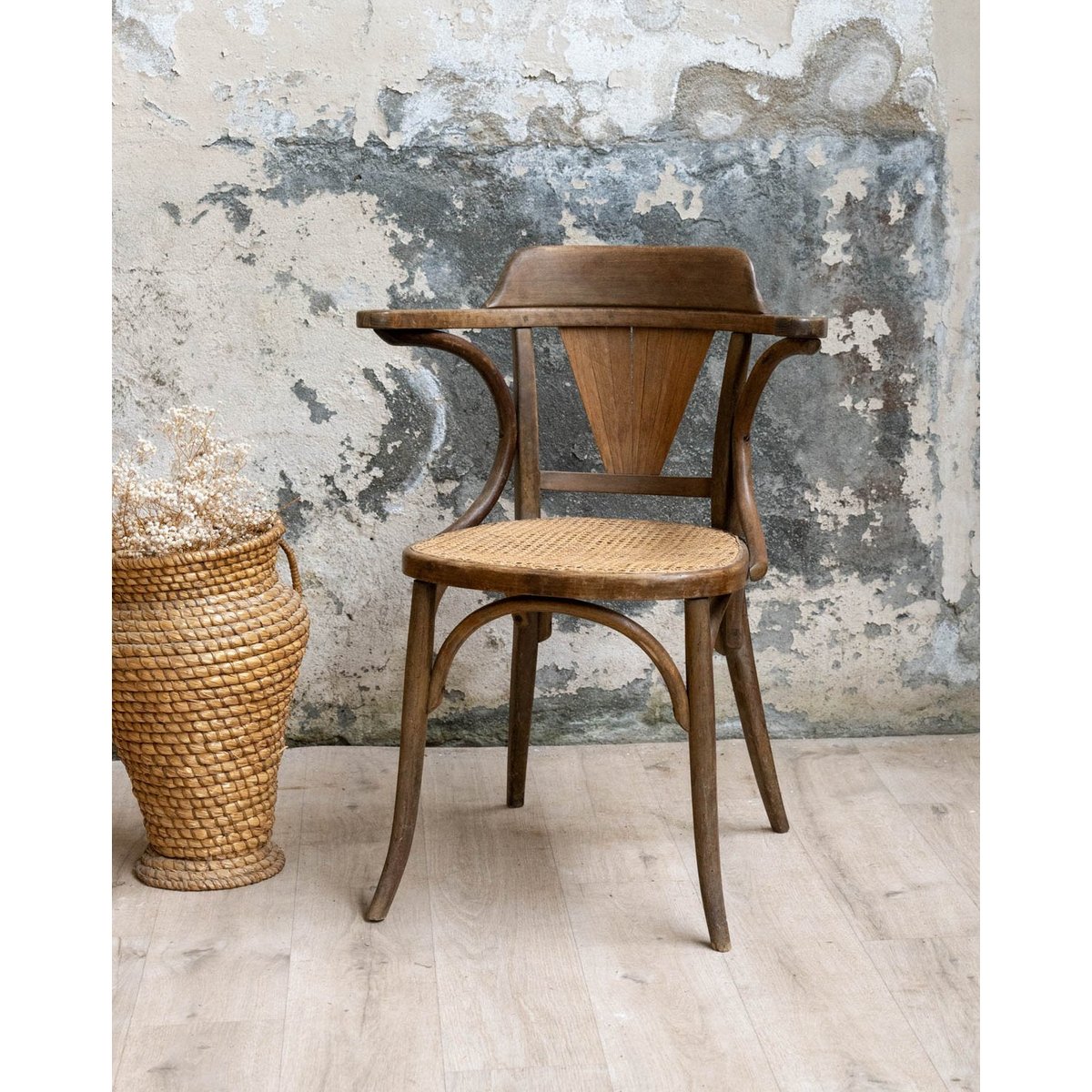 Fauteuil en cannage et bois courbé Ernest N°1623 - Bon état bois foncé, DEBONGOUT