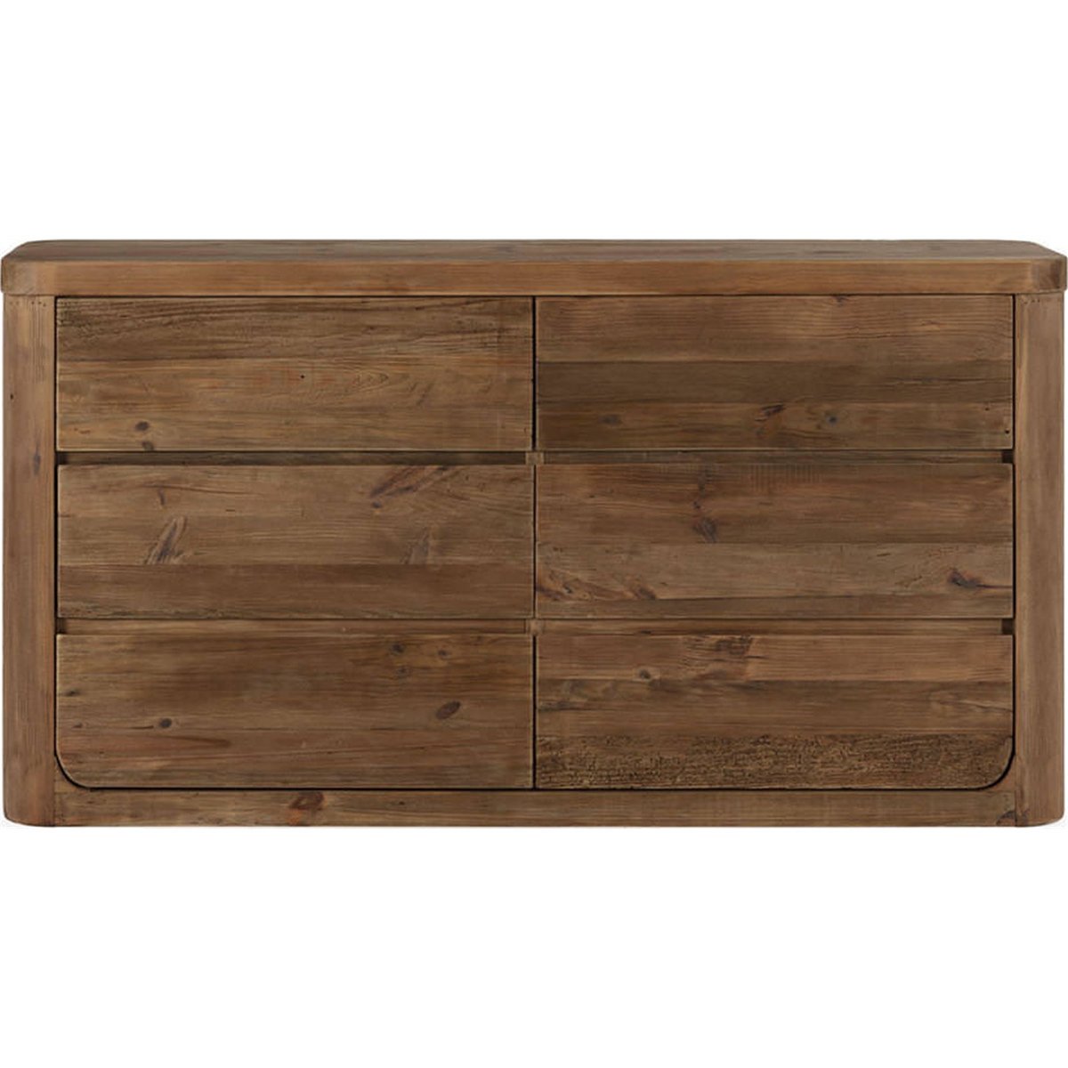 Console de rangement en pin, 6 Tiroirs naturel vieilli, RECOLLECTION