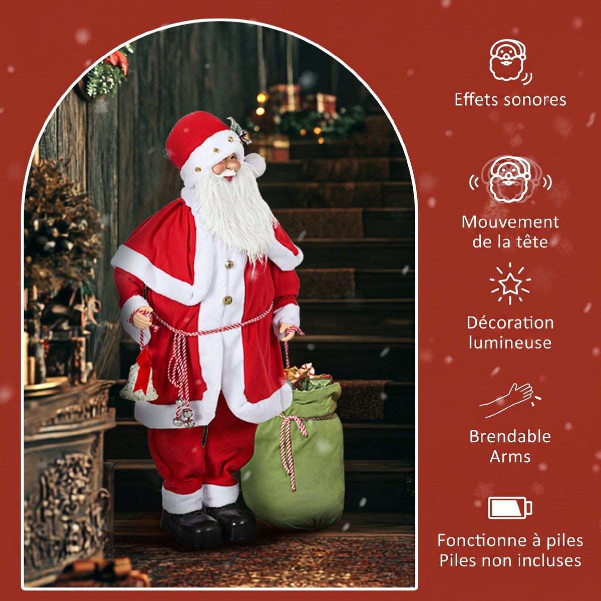 Décoration de Noël « Père Noël » Polyester rouge, HOMCOM