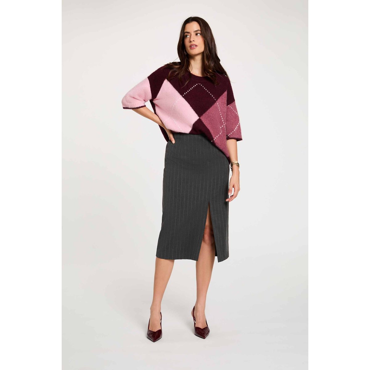 Pull jacquard col rond prune, MORGAN