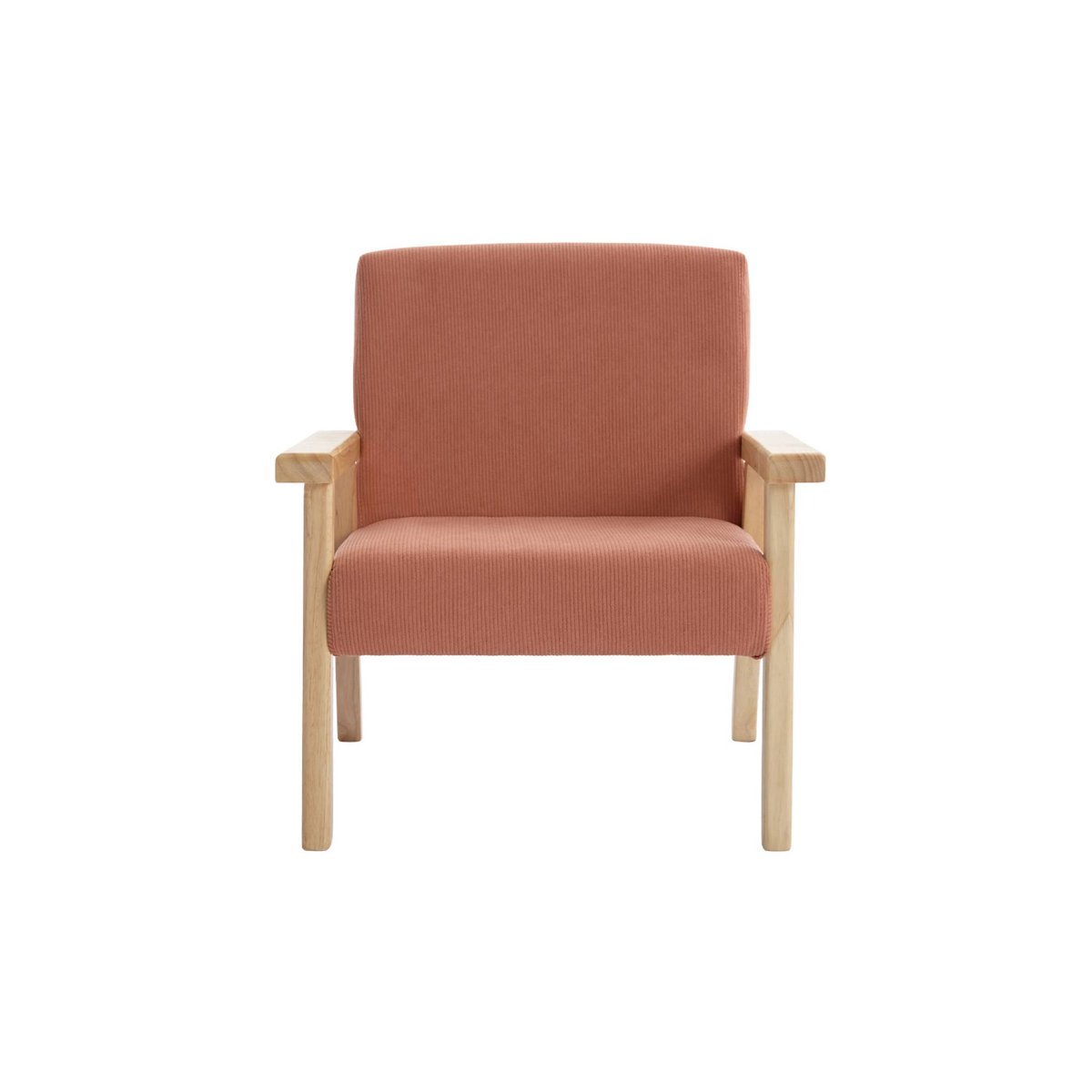 Fauteuil scandinave enfant velours côtelé et bois d'hévéa ISAK KID terracotta, SWEEEK