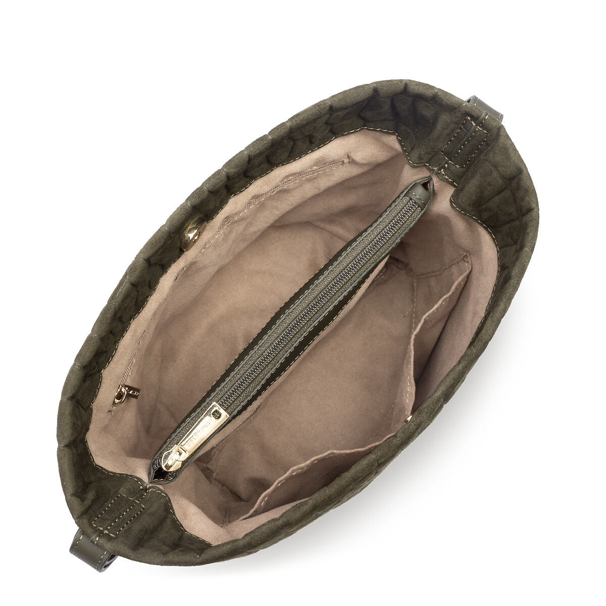Sac besace en cuir de vachette suède, motif croco kaki, LANCASTER