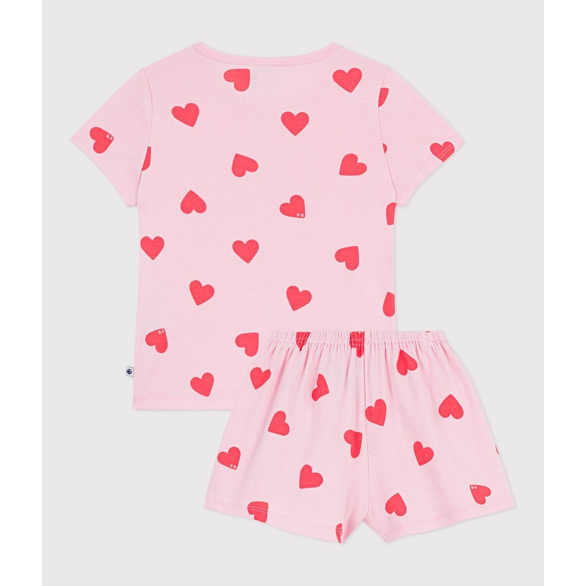 Calções de pijama, algodão, estampado com corações rosa, PETIT BATEAU