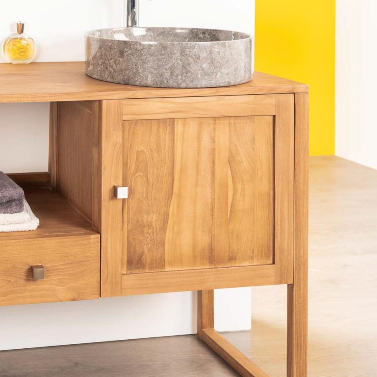 Meuble en teck massif rectangle double vasque 165 cm THÉA naturel, WANDA COLLECTION
