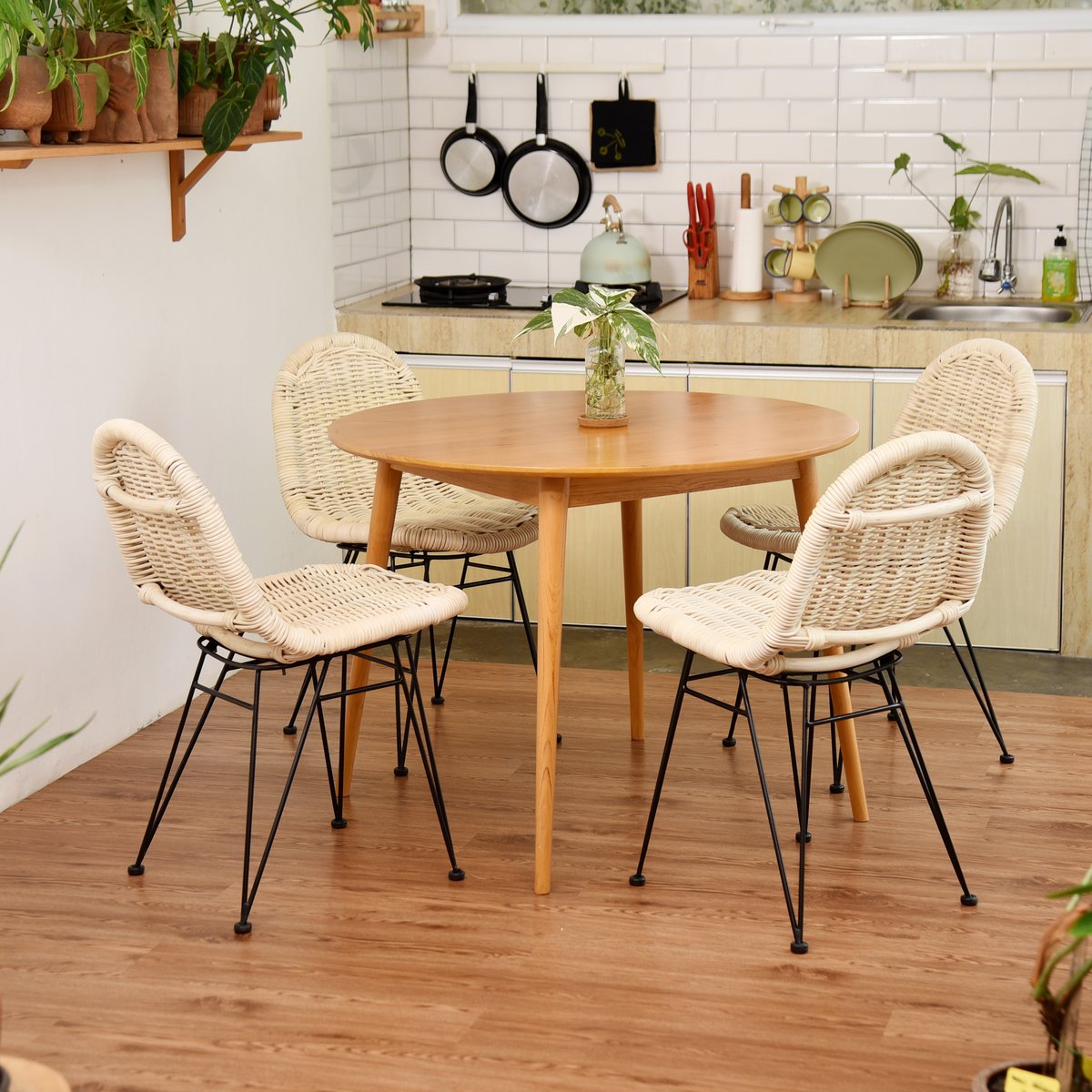 Lot de 2 chaises, métal et rotin, NITA beige, NORDLYS