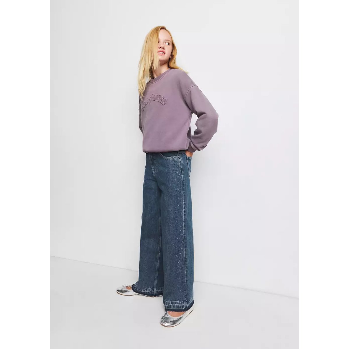 Jean droit détail strass bleu foncé, MANGO KIDS