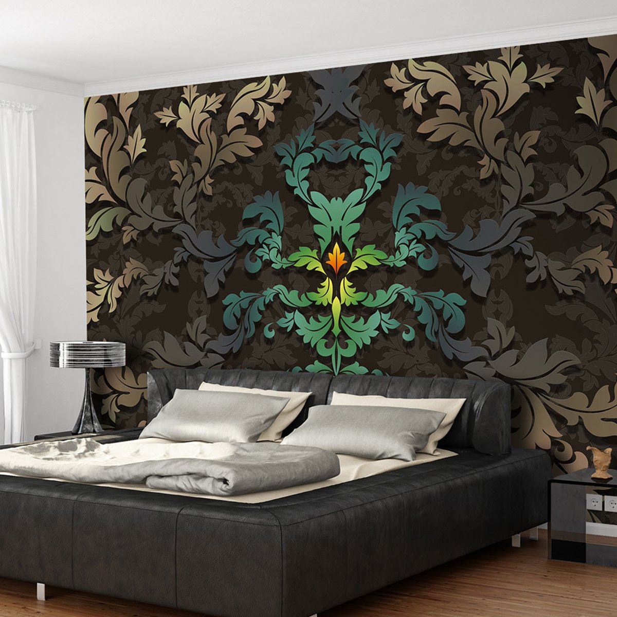 Papier peint intissé panoramique Feuilles dansantes beige, EDEN