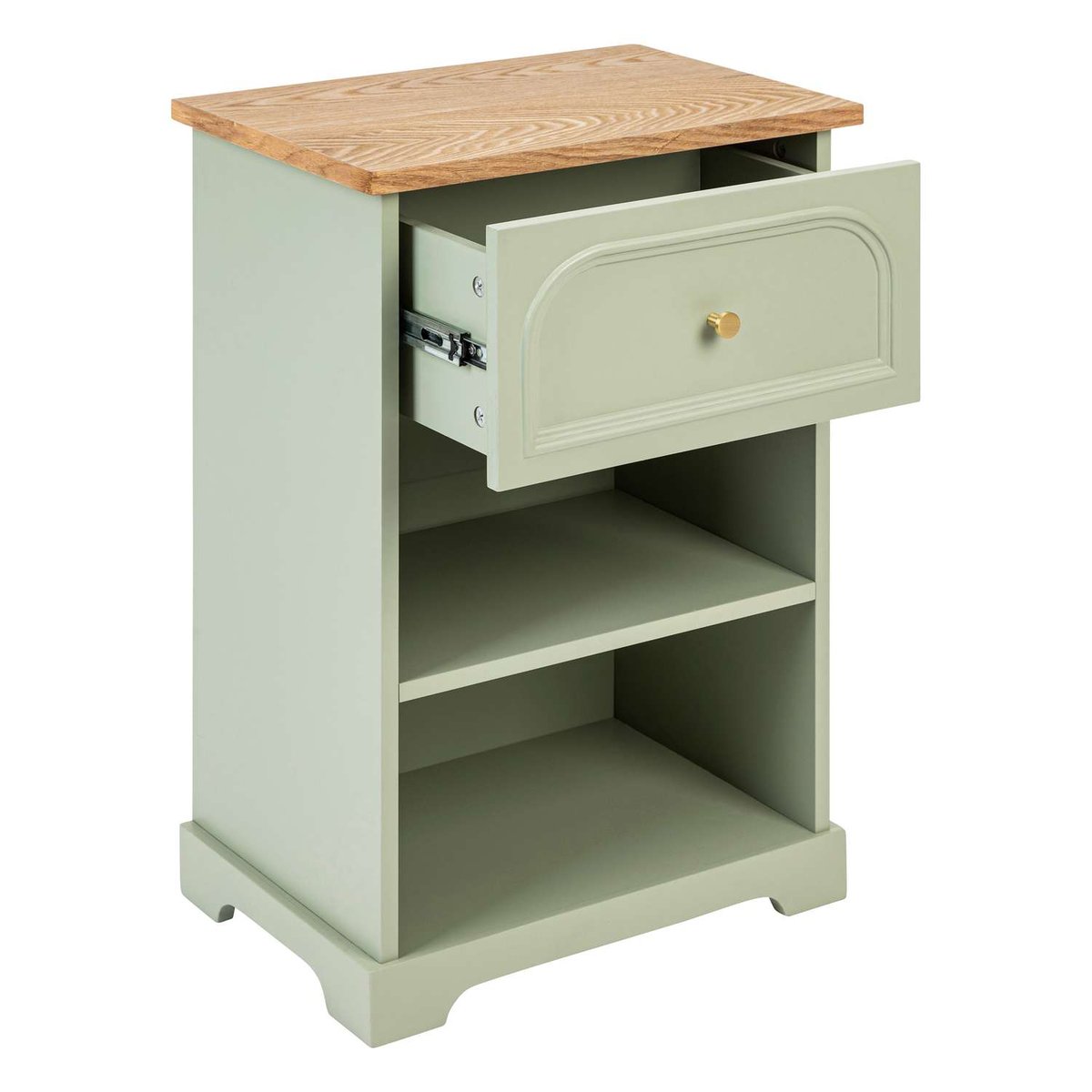 Table de chevet 1 tiroir et 2 étagères en bois MOHEA vert, ATMOSPHERA