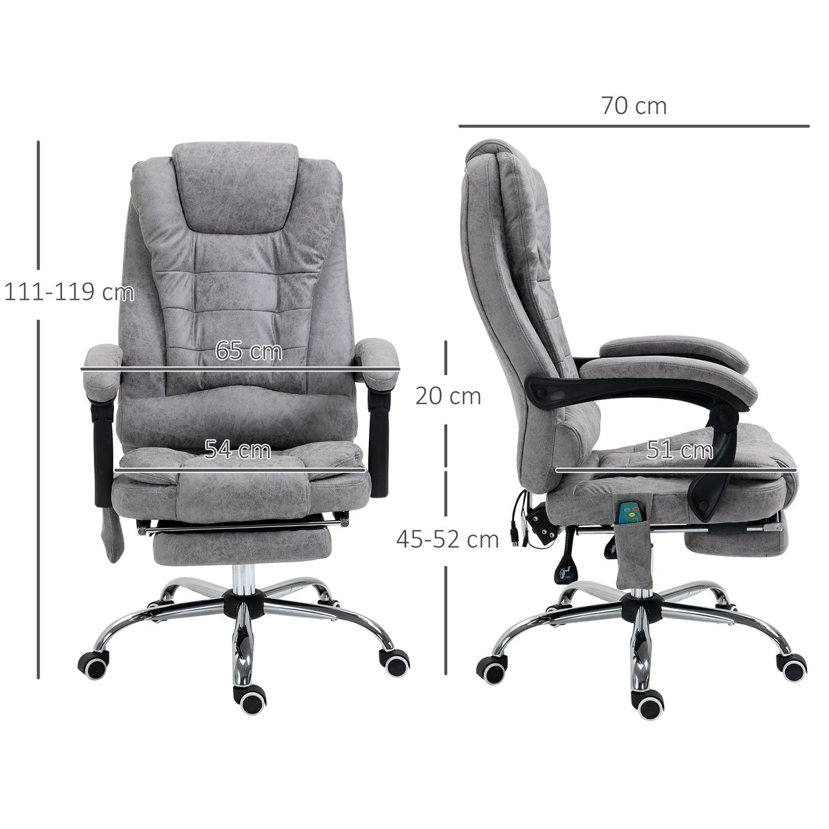 Fauteuil de bureau avec fonction massage gris clair, HOMCOM