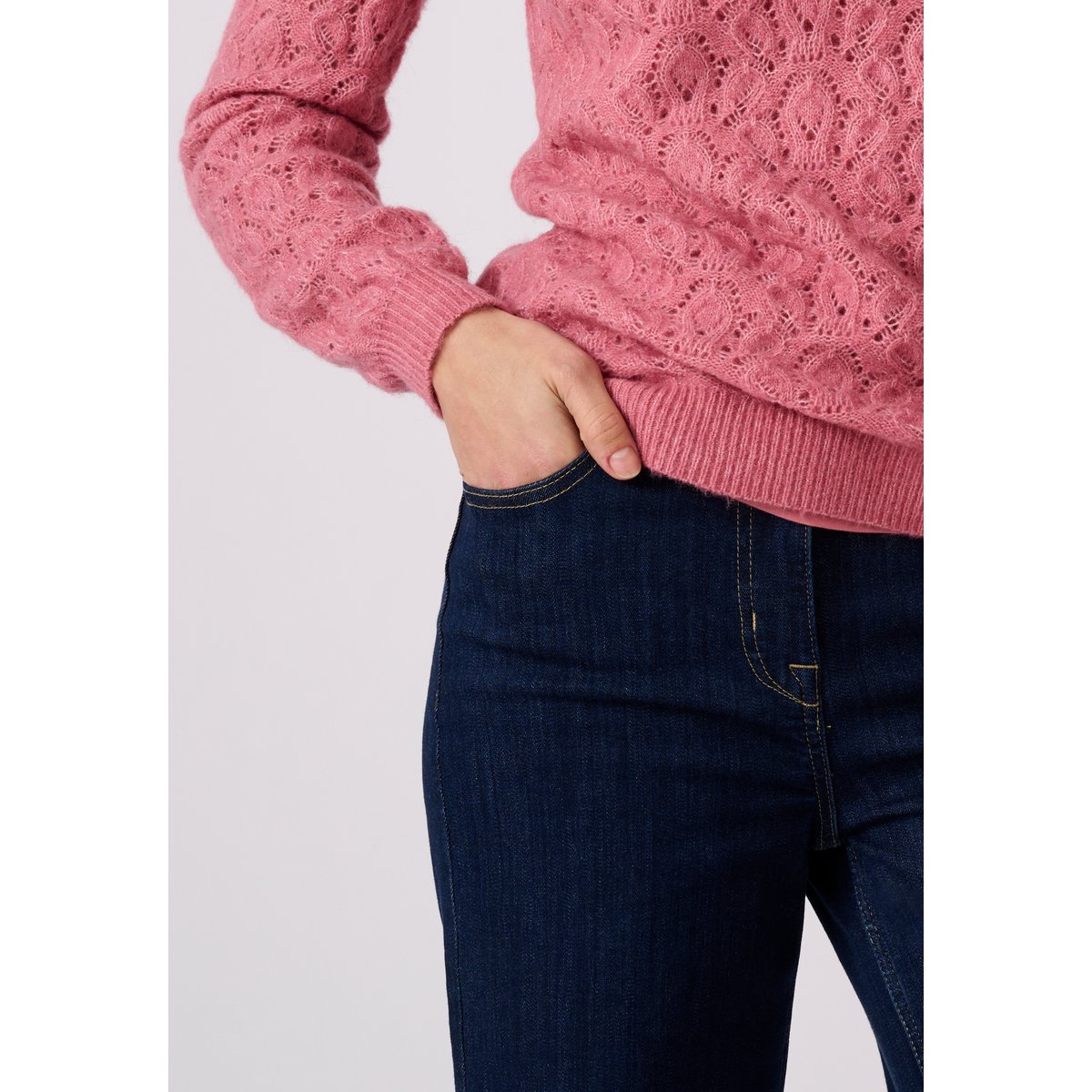 Pull ajouré mélange laine et alpaga vieux rose, DAMART