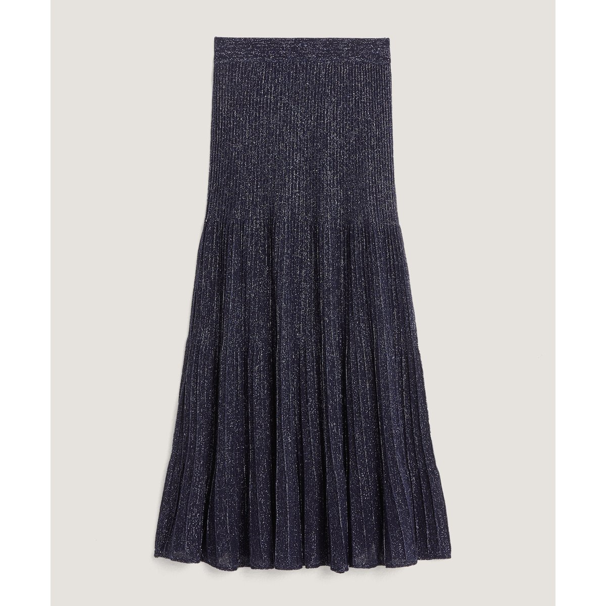 Jupe plissée longue en maille fil textile bleu marine, RODIER