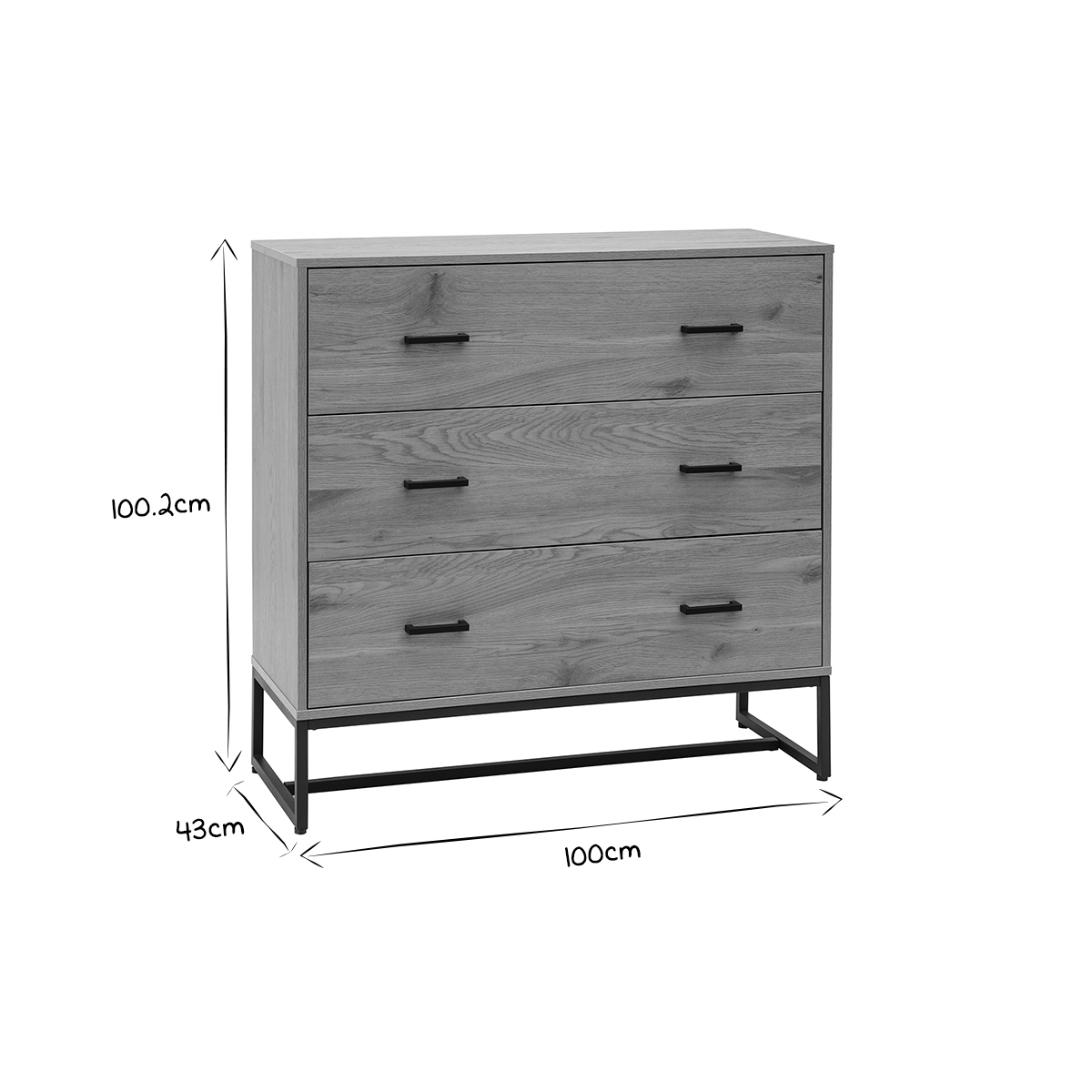 Commode 3 tiroirs finition bois clair chêne et métal noir L100 cm LOVATO chêne clair, MILIBOO