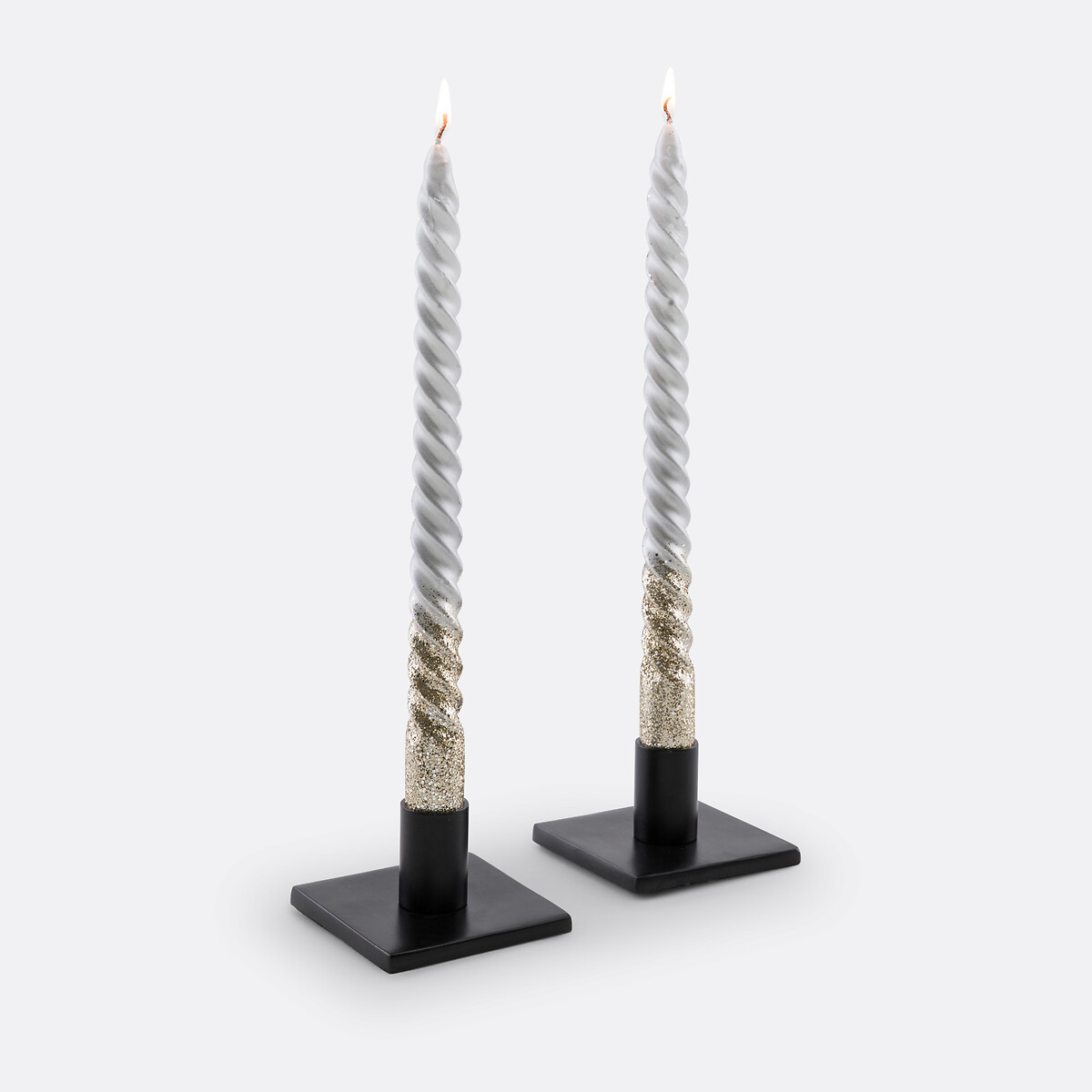Lot de 2 bougies torsadées paillettes, Caspar argent, LA REDOUTE INTERIEURS