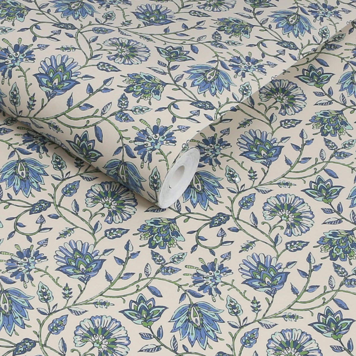 Papier peint fleurs indiennes bleu, JOULES