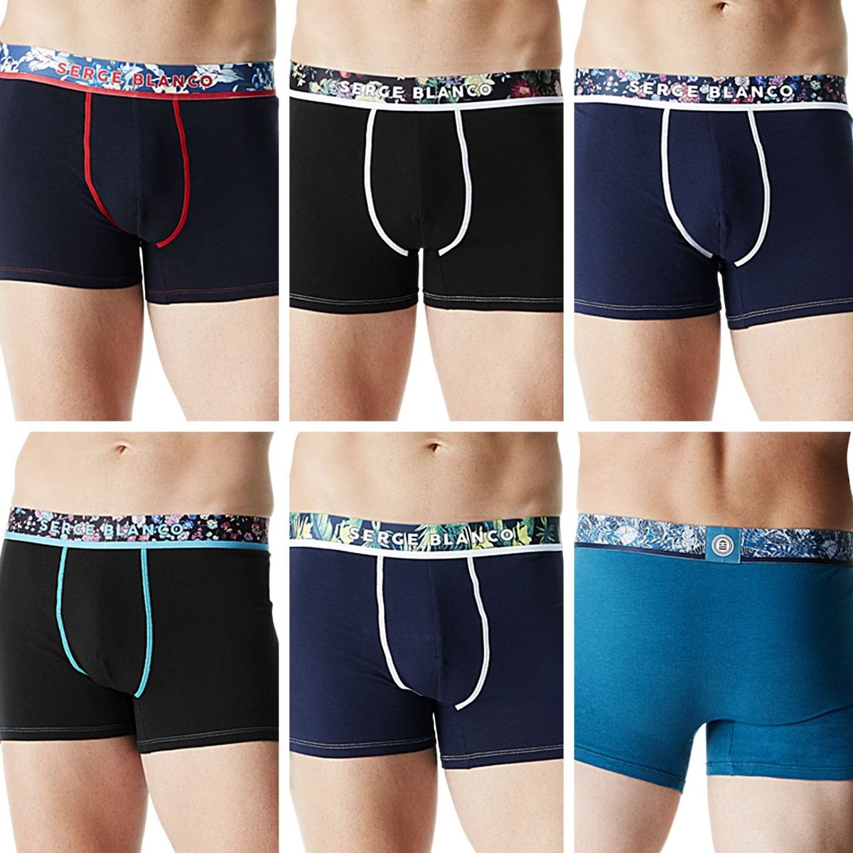 Lot De 6 Boxers Coton bleu/gris/noir, SERGE BLANCO