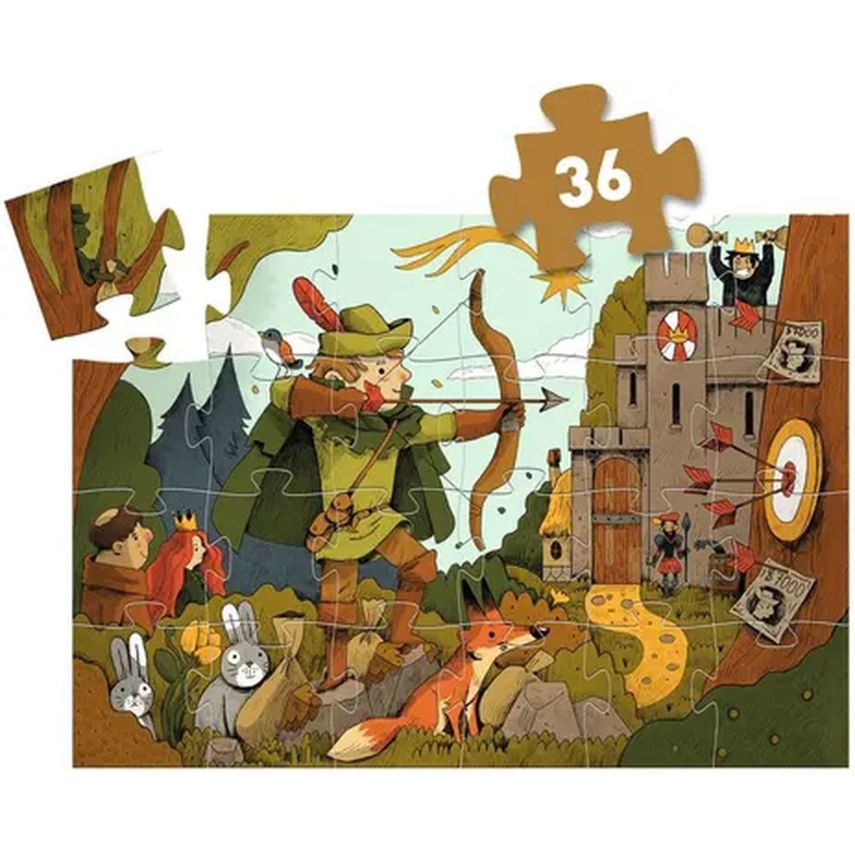 Puzzle silhouette Robin des bois 36 pièces couleur unique, DJECO