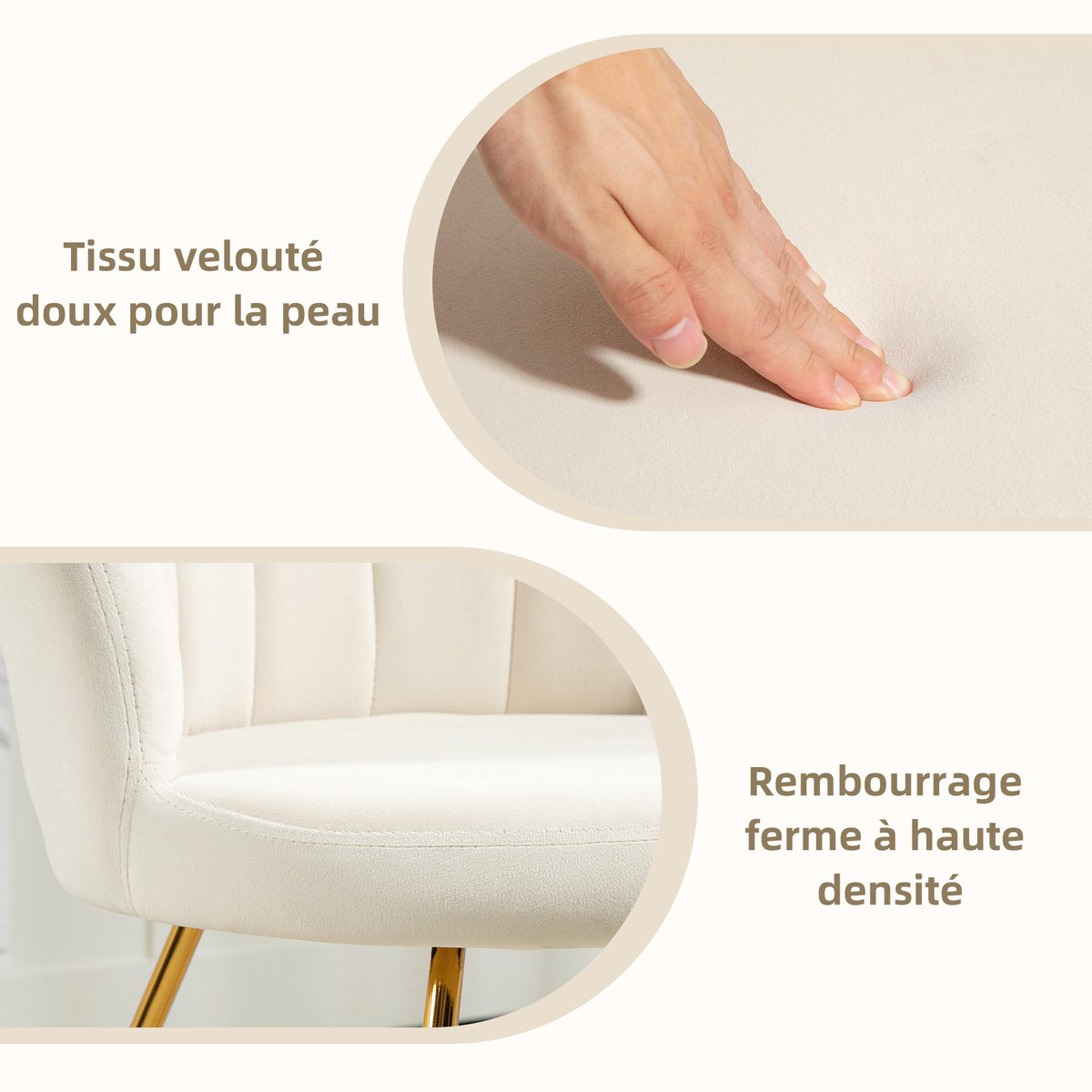 Accent Chair Polyester Crème crème, doré, HOMCOM