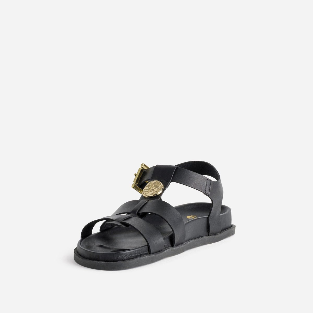 Sandale Plate en cuir SAKINA noir, ERAM