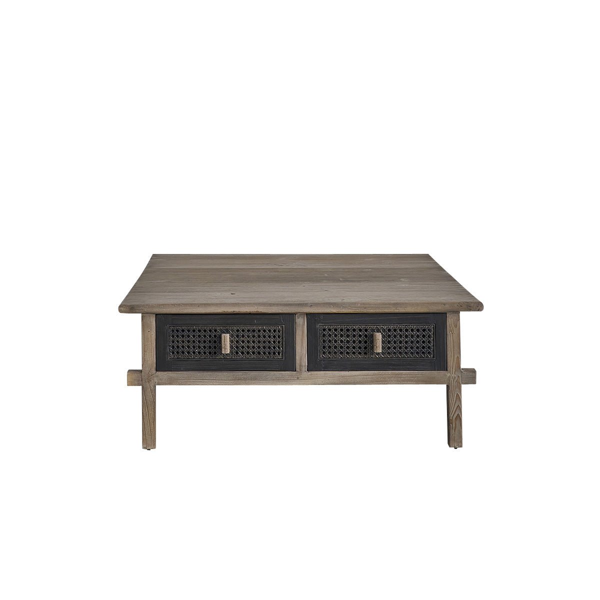 Table basse en bois recyclé massif 100 cm 2 tiroirs  JUNKO gris, BERAH GETAH