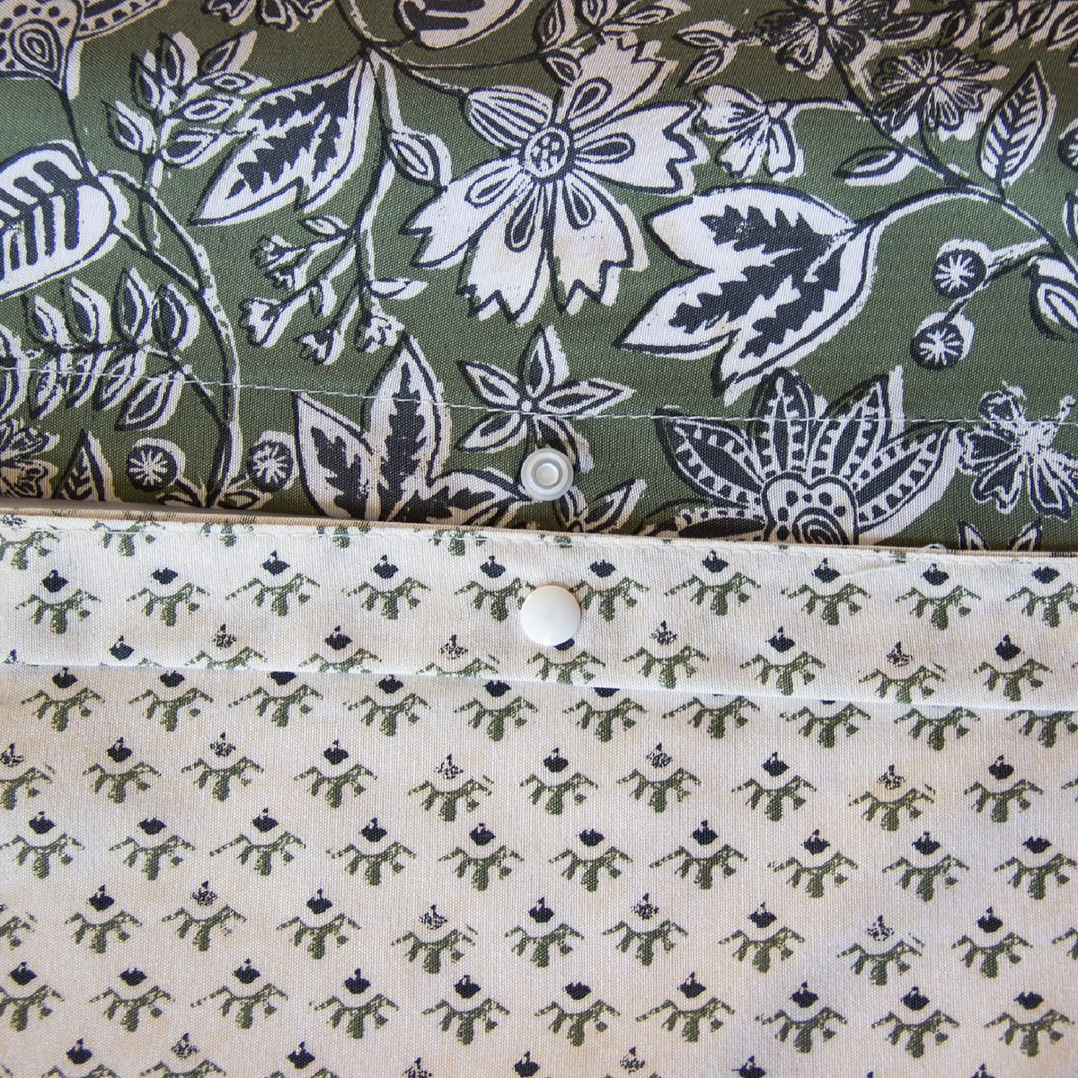 Parure de lit 3 pièces réversible motif floral kaki, HOME MAISON