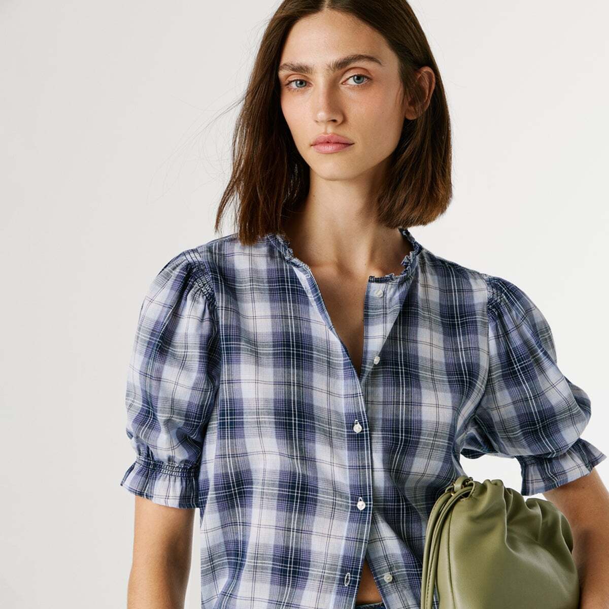 Blouse À Carreaux Avec Volants bleu des profondeurs, PEPE JEANS