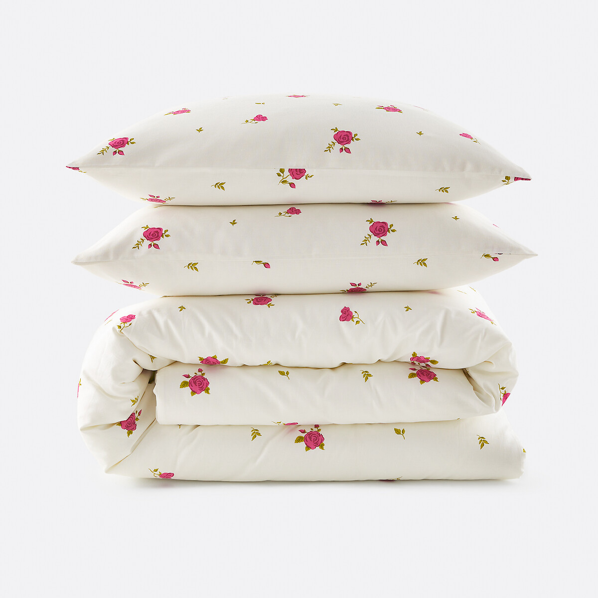 Conjunto de cama en 30% algodón reciclado, funda de almohada rectangular, estampado de rosas, ROSAN estampado con fondo crudo, LA REDOUTE INTERIEURS