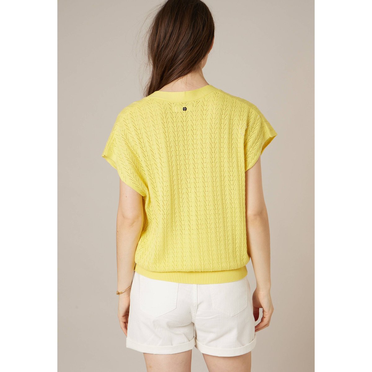 Cardigan femme en coton MARIKA jaune, DEELUXE