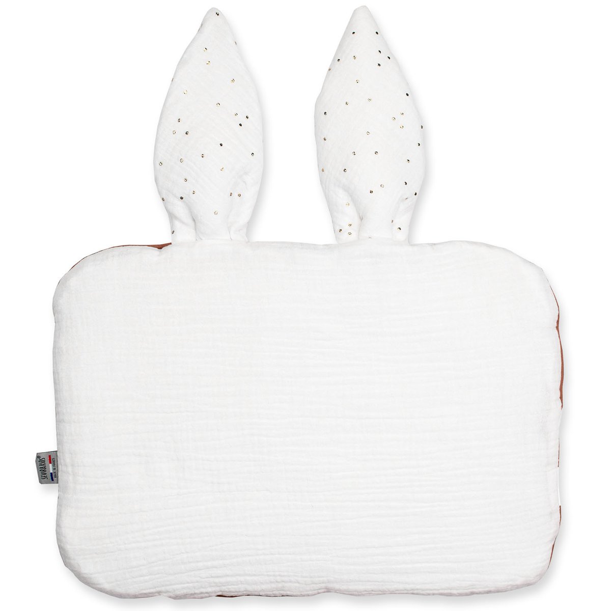 Oreiller plat coussin lapin réversible en gaze de coton JEANNE blanc à pois or, SEVIRA KIDS