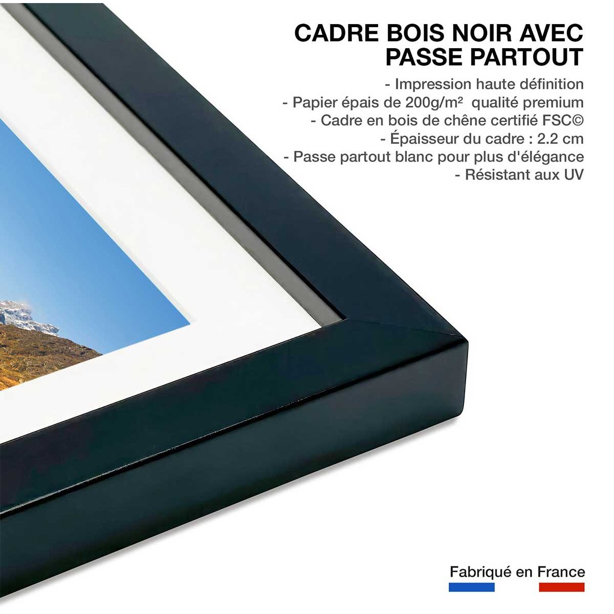 Affiche montagne et lac, l île lofoten affiche + cadre en bois - noir, HEXOA