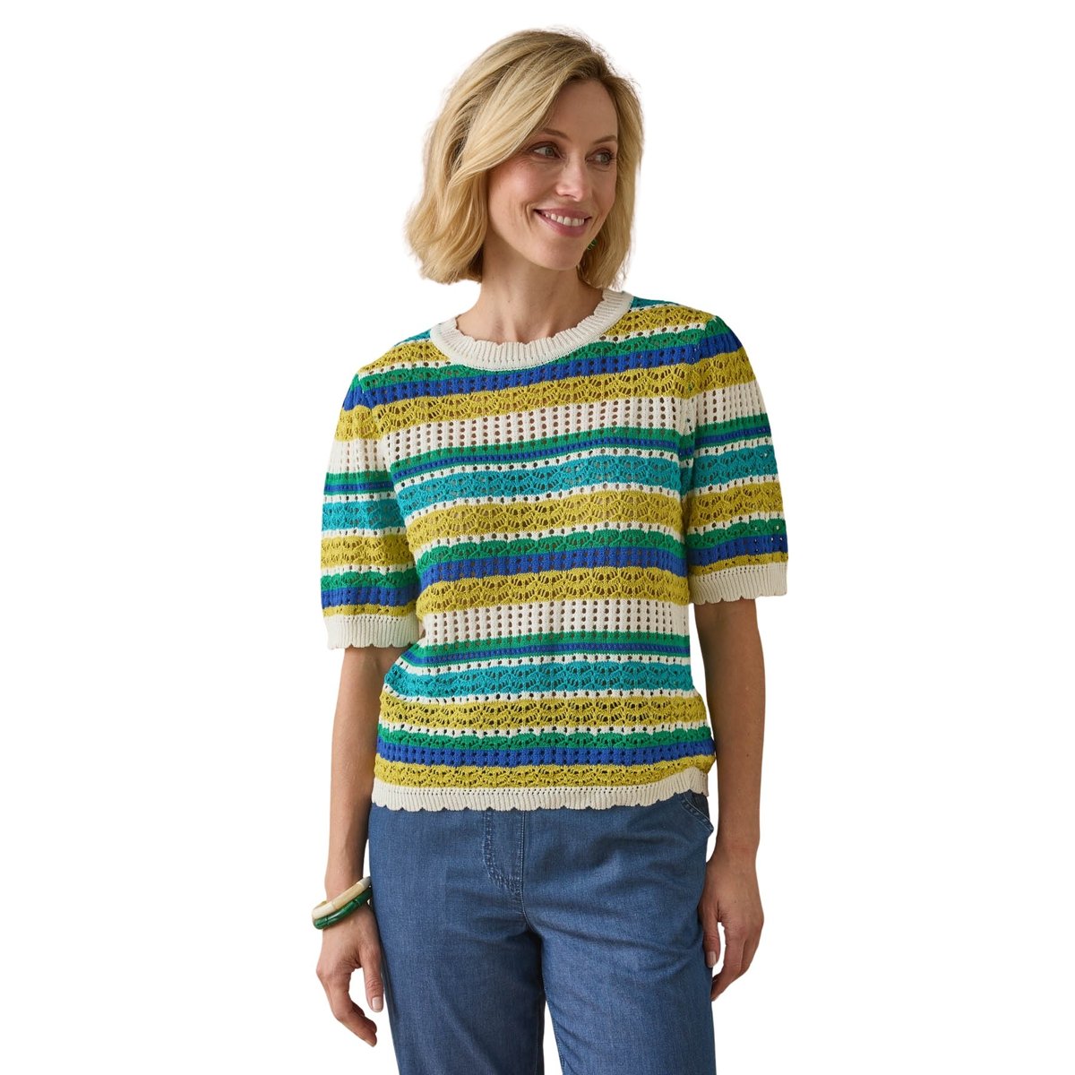 Pull rayé manches au coude rayé multicolore, DAXON