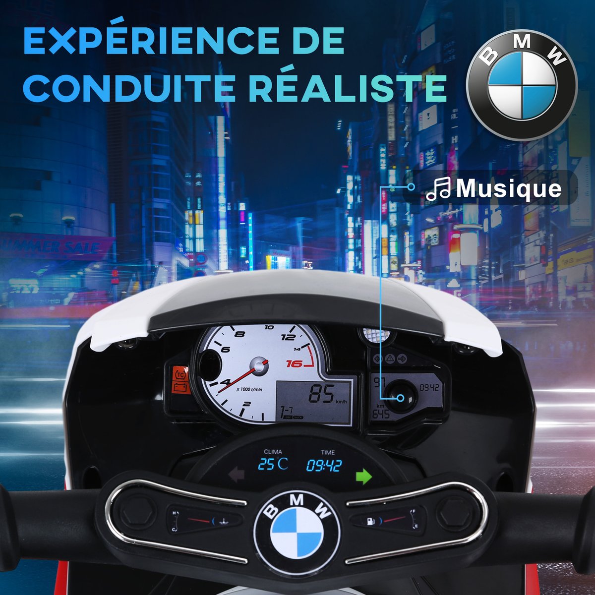 Moto électrique à conducteur assis PP Bleu rouge, HOMCOM