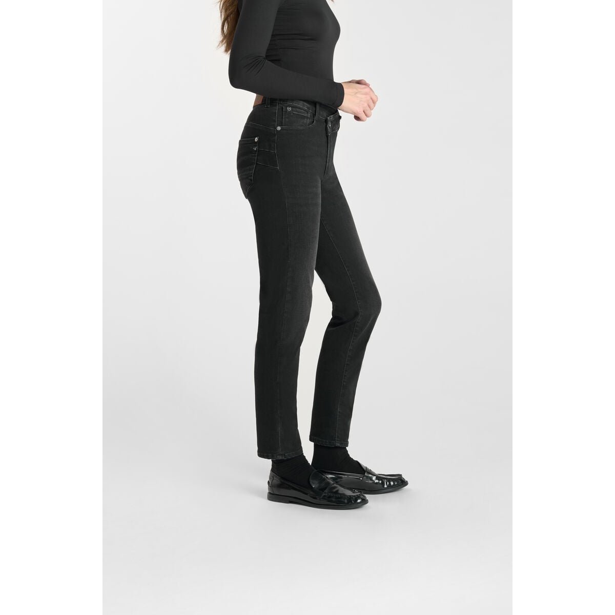 Jeans push-up droite PULP, 7/8ème black / black, LE TEMPS DES CERISES