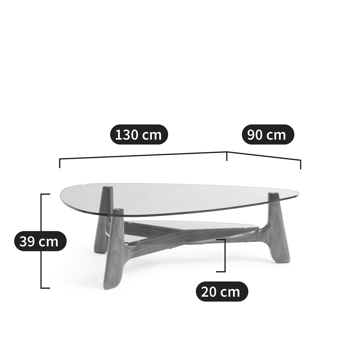 Couchtisch Aiole mit Ablage, Glas und Nussbaum nussholz, LA REDOUTE INTERIEURS