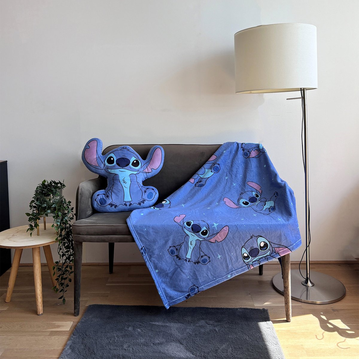 Coussin et plaid 2 en 1, DISNEY STITCH bleu, STITCH