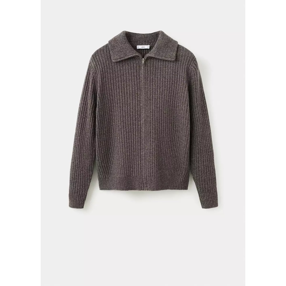 Cardigan maille côtelée à zip chocolat, MANGO MAN