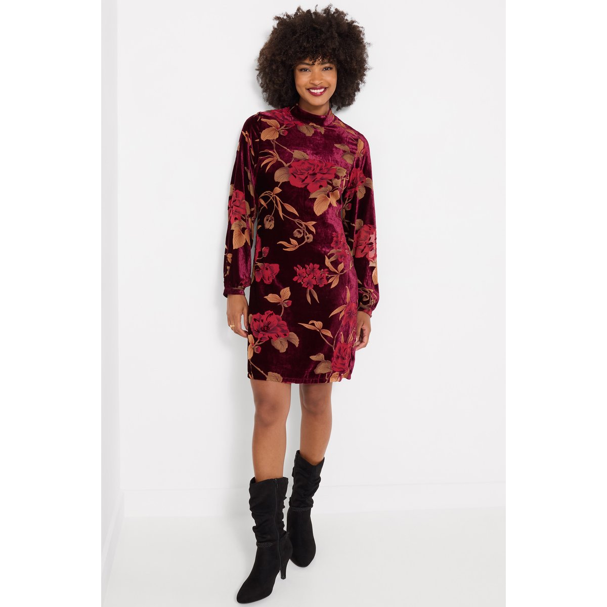 Robe Tunique en Velours Dévoré Sophia rouge, JOE BROWNS
