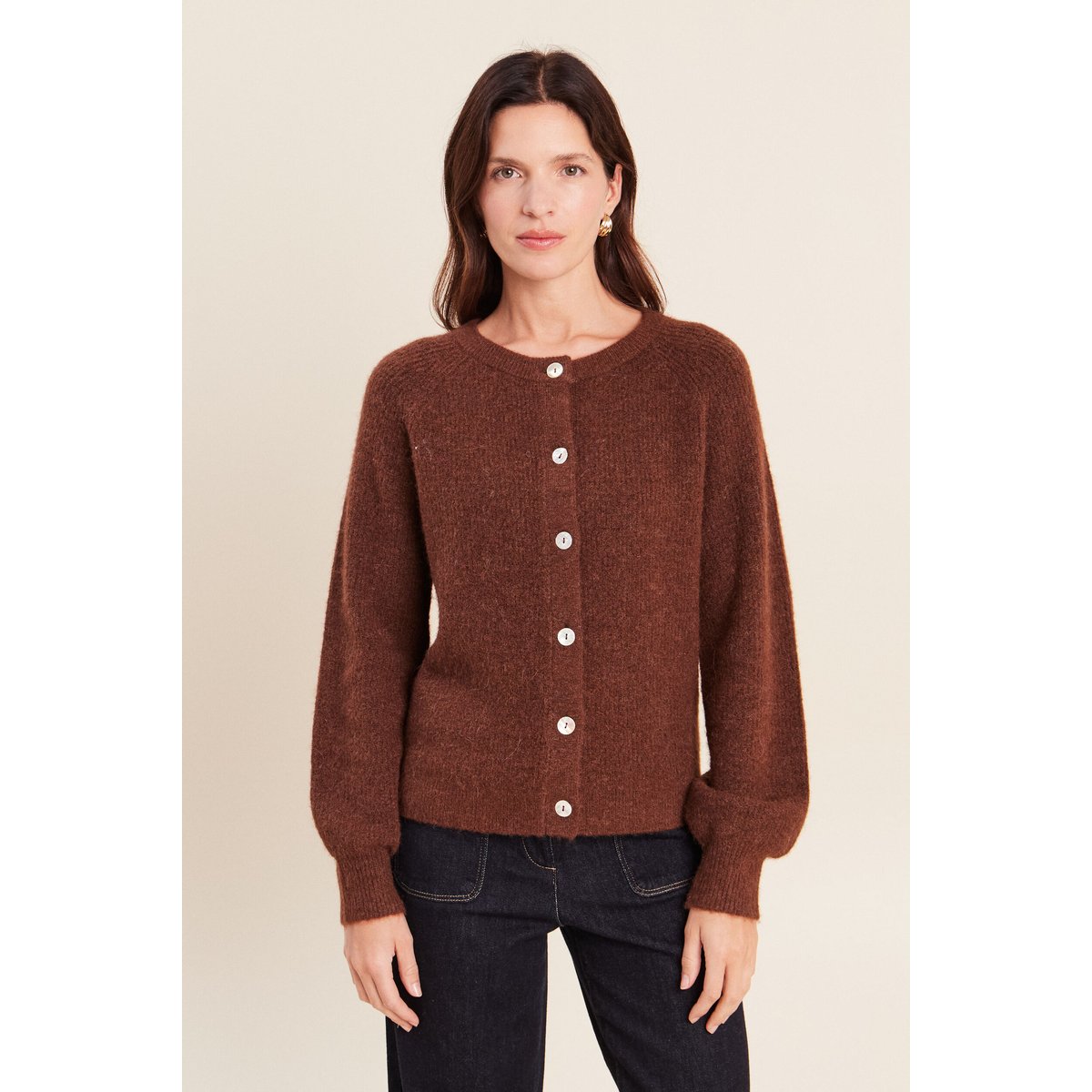 Gilet col rond marron foncé, BREAL