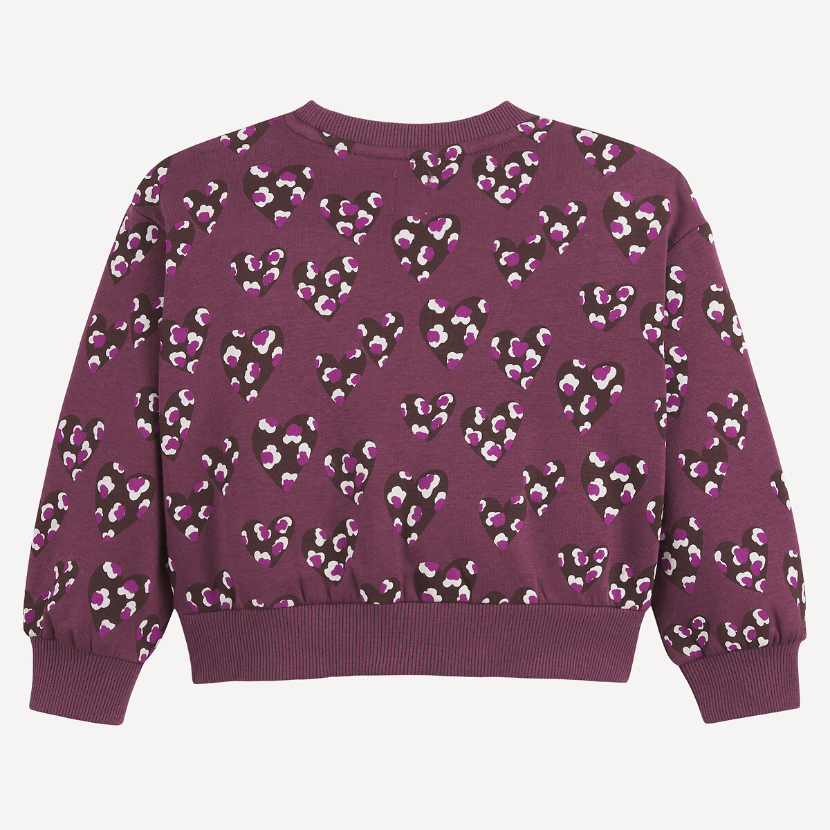Sweat col rond en molleton, imprimé coeurs bordeaux, LA REDOUTE COLLECTIONS