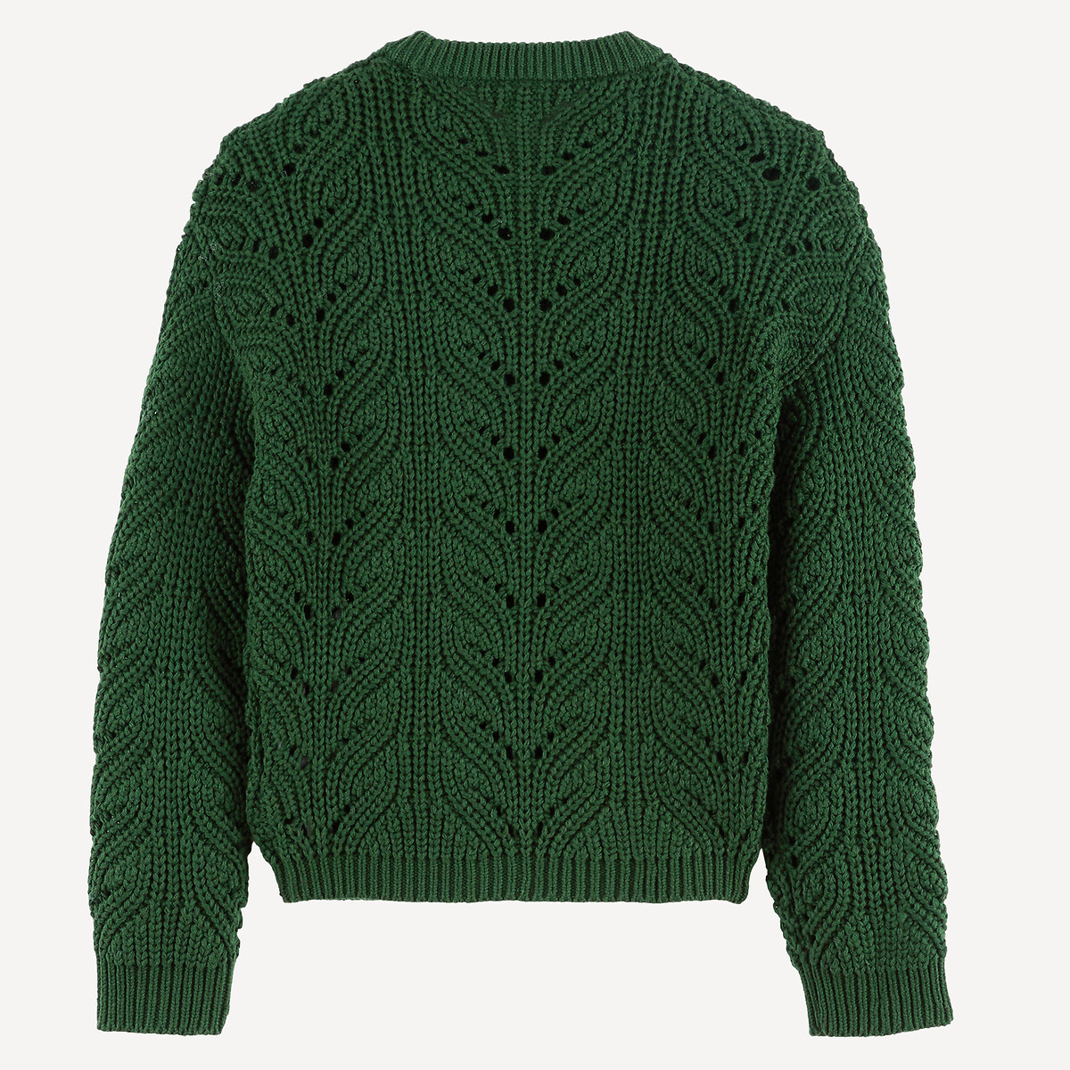 Trui met ronde hals in tricot met ajour groen , LA REDOUTE COLLECTIONS