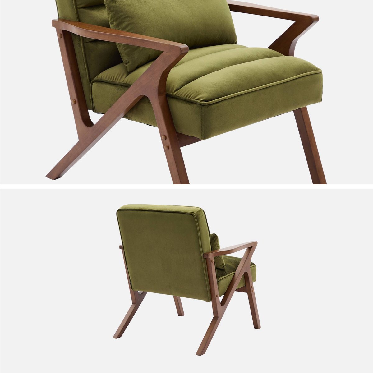 Fauteuil scandinave bois d'hévéa et velours ANTOINE camel, SWEEEK